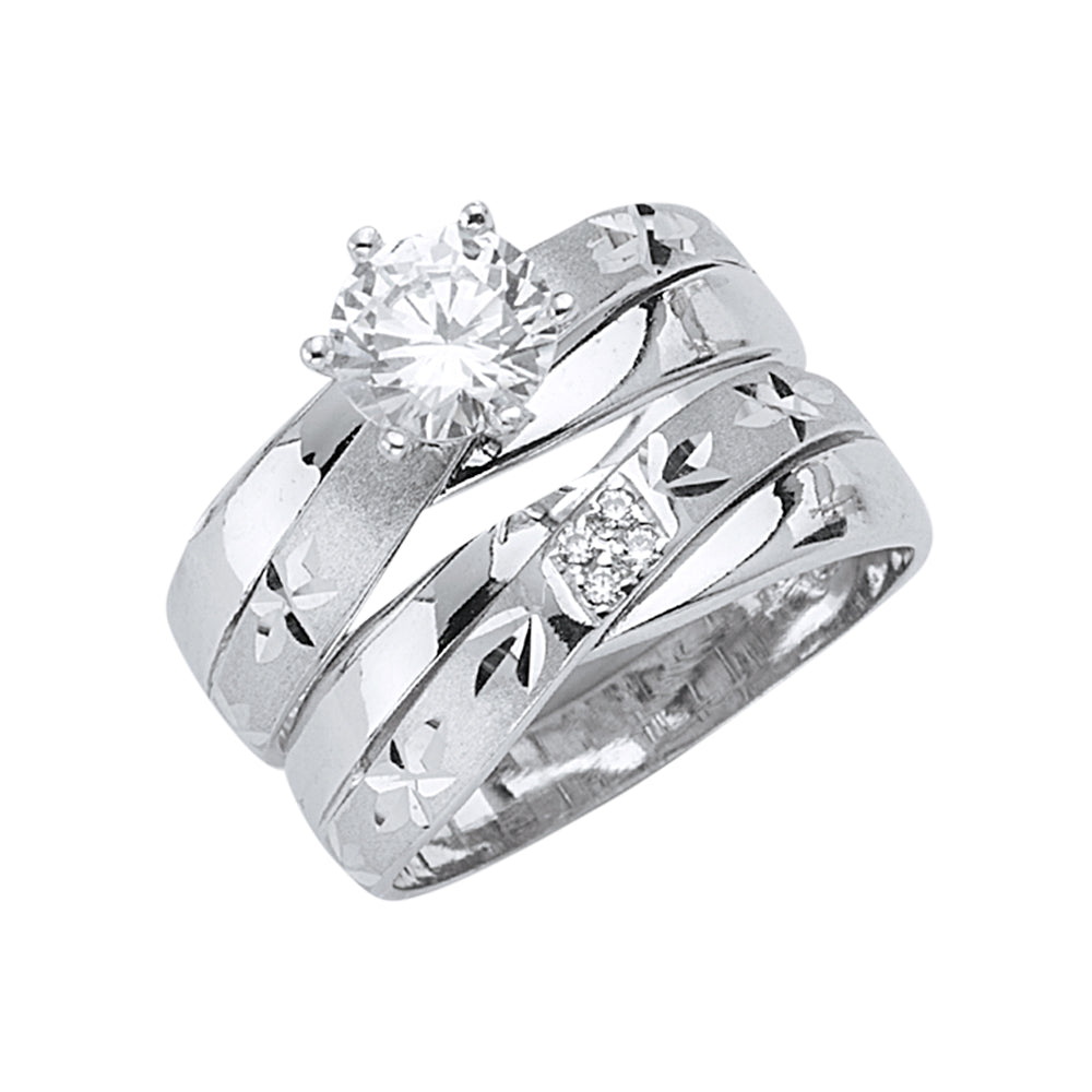 CZ Wedding Trio Sets - 14K - RG2907