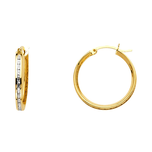 CZ Hoop Earrings  - 14K Gold - ER519